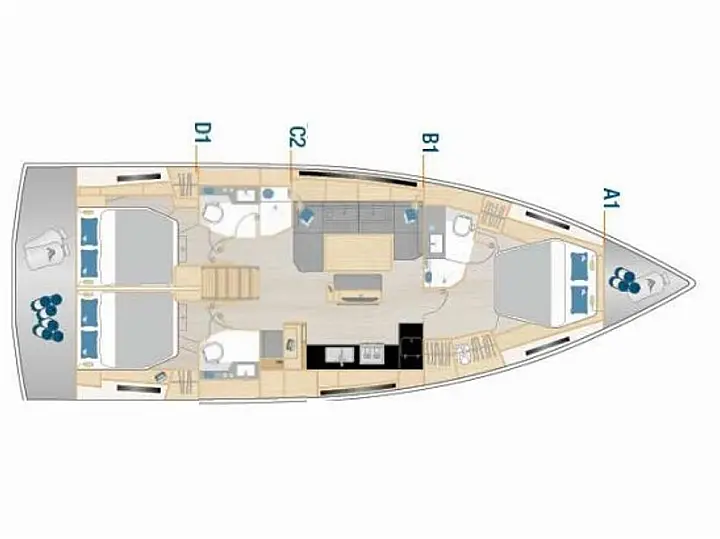 Hanse 460 - 3 cabine - 3 bagni - Nausicaä  - Immagine di layout